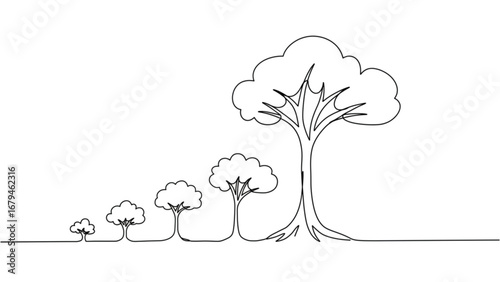 Continuous Line Drawing Tree | One Line Growth Concept Minimal Vector Illustration