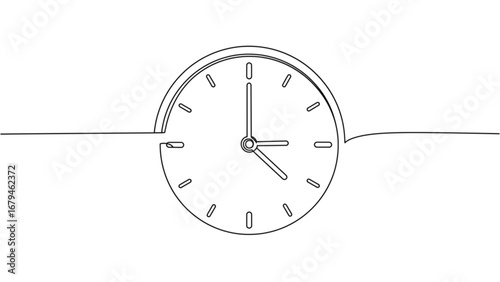 Continuous Line Drawing Clock | One Line Time Management Minimal Vector Illustration