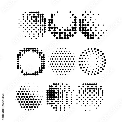 Halftone Ellipse Shape Set Halftone Dot Compositions in Various Shapes