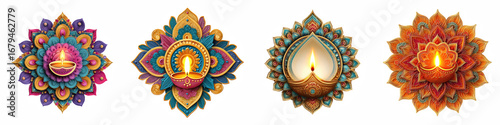 Diwali Festival greeting badge for decoration, clipart collection, vector, icons isolated on transparent background