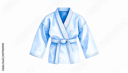 Watercolor of a Judo Gi Folded Neatly, with Soft Shadows