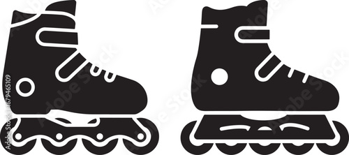 Pair of black roller skates silhouette isolated on white background