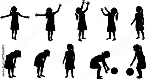 Collection of diverse businesswomen silhouettes in professional attire holding documents and gesturing