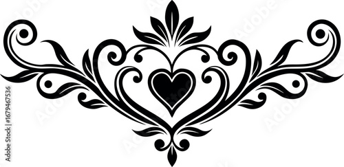 Vector art of black ornate heart flourish
