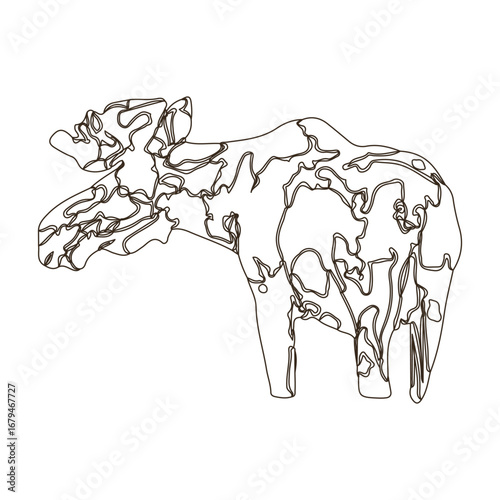 One single line drawing of big moose for logo identity. Mammal animal with horn mascot concept for national park icon color background