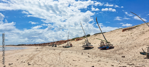 The rock formations at Canoa Quebrada Beach at Canoa Quebrada, state of Ceara, Brazil