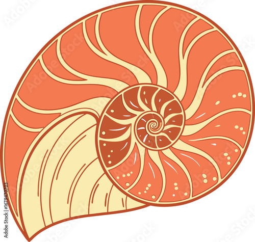 Vector art of nautilus shell spiral pattern in orange and yellow