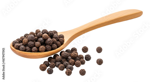 Tableau sur toile Isolated Spoon of Black Peppercorns