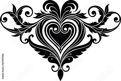 Vector art of elegant black heart shaped floral ornament