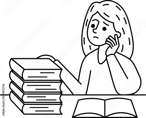 Sad girl student black-and-white character