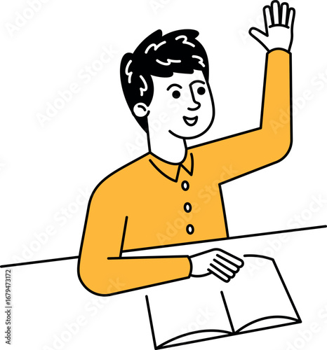 Active schoolboy doodle character studying