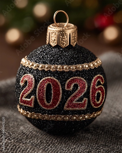 magine black Christmas Bauble with Sparkling 