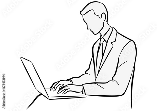Person sitting thoughtfully on chair in minimalist style on white background with copy space