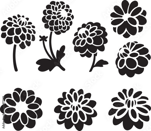 Elegant Floral Silhouettes Collection Diverse Flower Heads with Stems on Transparent Backdrop