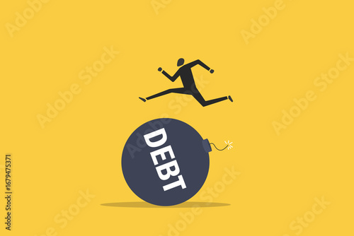 Businessman jump the huge boom debt