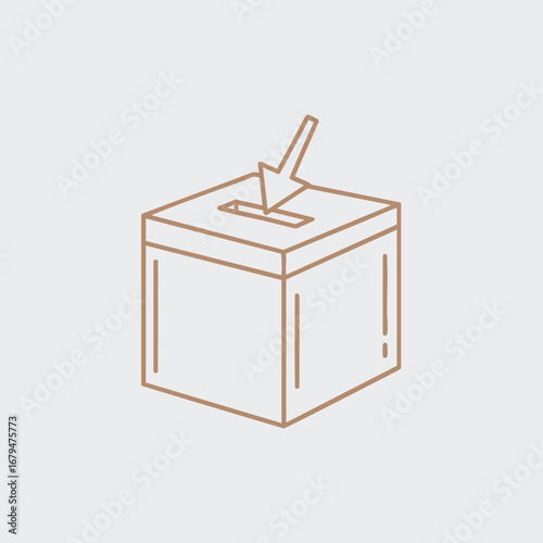 Simple illustration of a ballot box with a raised hand casting a vote, symbolizing civic engagement and democracy