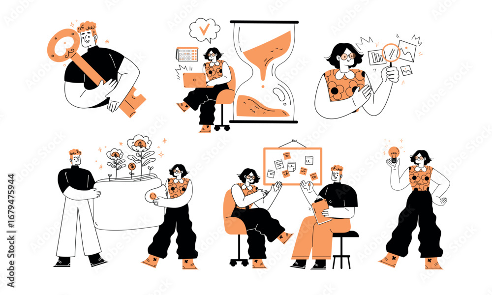 Naklejka premium A variety of diverse individuals participating in professional tasks and collaborative efforts