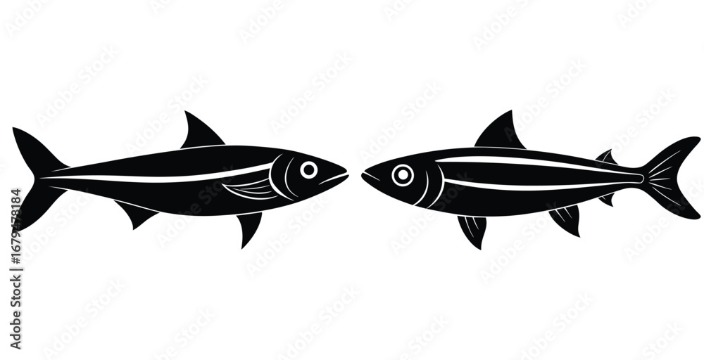 Fototapeta premium Black Anchovy fish water animal silhouette vector art design illustration