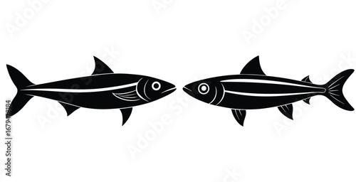 Black  Anchovy fish water animal silhouette vector art design illustration
