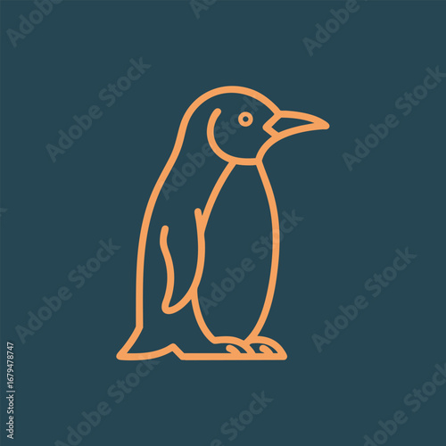 Minimalistic illustration of a penguin standing against a dark background, showcasing its unique features and charm