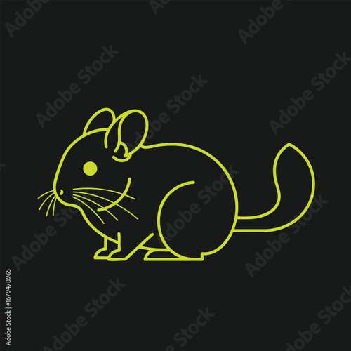 Stylized illustration of a chinchilla sitting calmly against a dark background, showcasing its unique features and charm