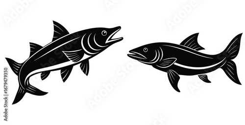 Black Pike fish water animal silhouette vector art design illustration