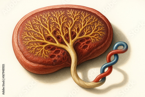 Human Placenta Illustration with Umbilical Cord - Medical Anatomy, Illustration