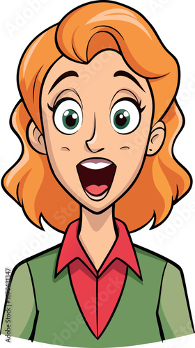 Surprised Woman With Open Mouth Wide Eyes and Wavy Red Hair Wearing a Green Blouse