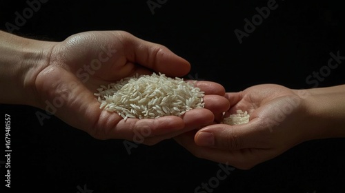 Rice in Hand on Black Background – Symbol of Harvest, Giving, and Food Security