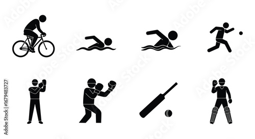 Various sports icons featuring athletes in different activities and games