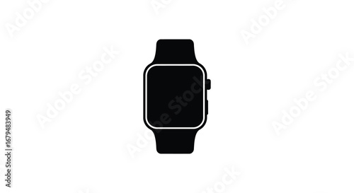 A black smartwatch with a square face and band on a white background