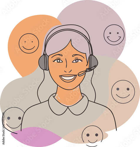 Customer Service Representative Providing Positive Support With Happy Customer Emoticons