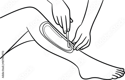 Close up illustration of hands applying wax to a leg for hair removal