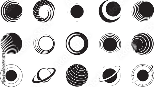 Cosmic Spheres Collection Abstract Planetary Orbits and Celestial Bodies Vector Set