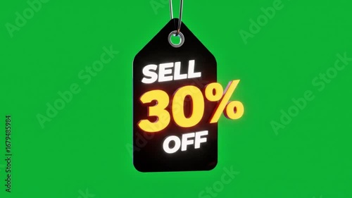 A 3D rendered sale tag displaying 