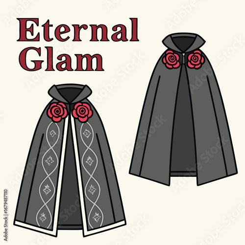 Elegant vampire fashion design with gothic and halloween elements