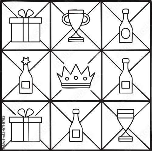 Abstract geometric shapes and lines forming a dynamic pattern with a distinct silhouette style