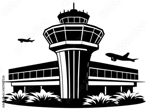 Modern Airport Control Tower Illustration