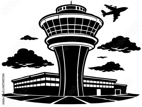Modern Airport Control Tower Illustration