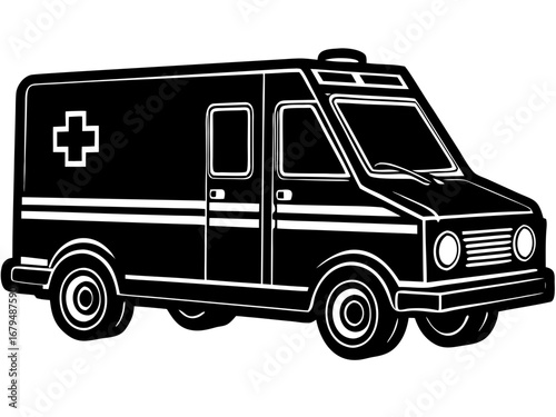 Black Silhouette Ambulance Art for Emergency Decor