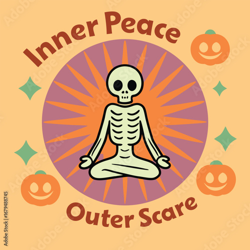 Happy woman in yoga lotus pose meditation with a holiday celebration cartoon vector art design
