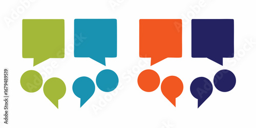 Four pairs of colorful speech bubbles representing communication and conversation in groups