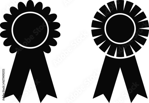 Two black rosette ribbons on white background