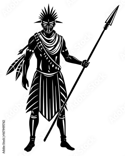 Tribal Warrior with Spear Illustration