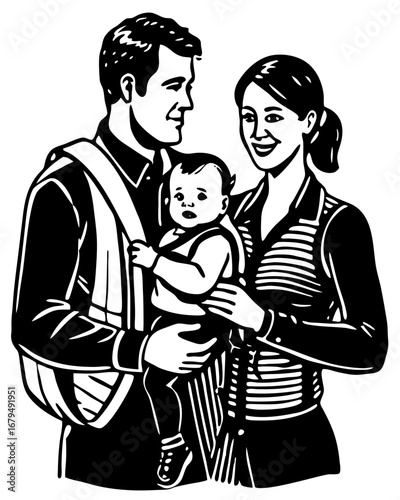 Loving Parents with Baby Illustration