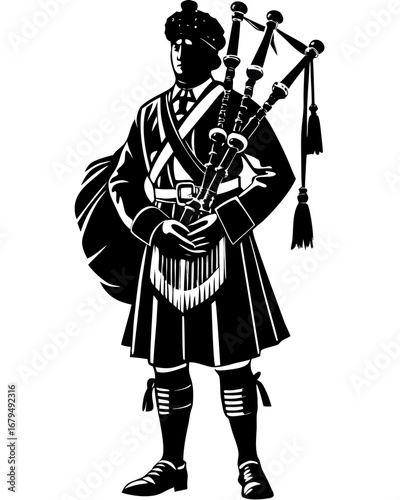 Traditional Bagpiper Silhouette