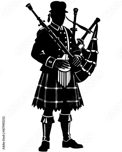 Traditional Bagpiper Silhouette