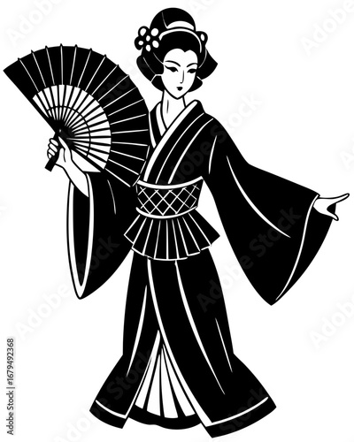 Elegant Geisha with Fan Silhouette