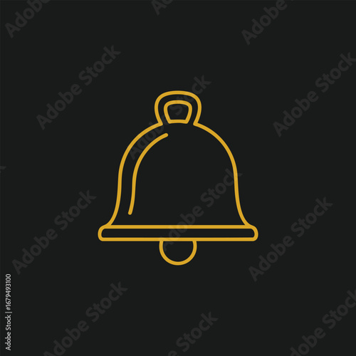 Simple outline of a bell icon in gold color on a black background, suitable for notifications or alerts in apps