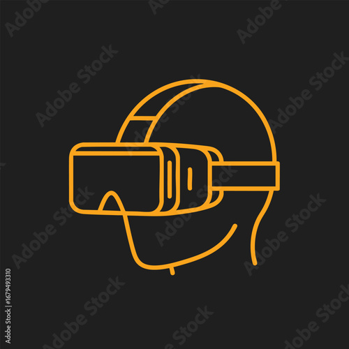 A person wearing a virtual reality headset, immersed in a digital experience, with a dark background highlighting the technology